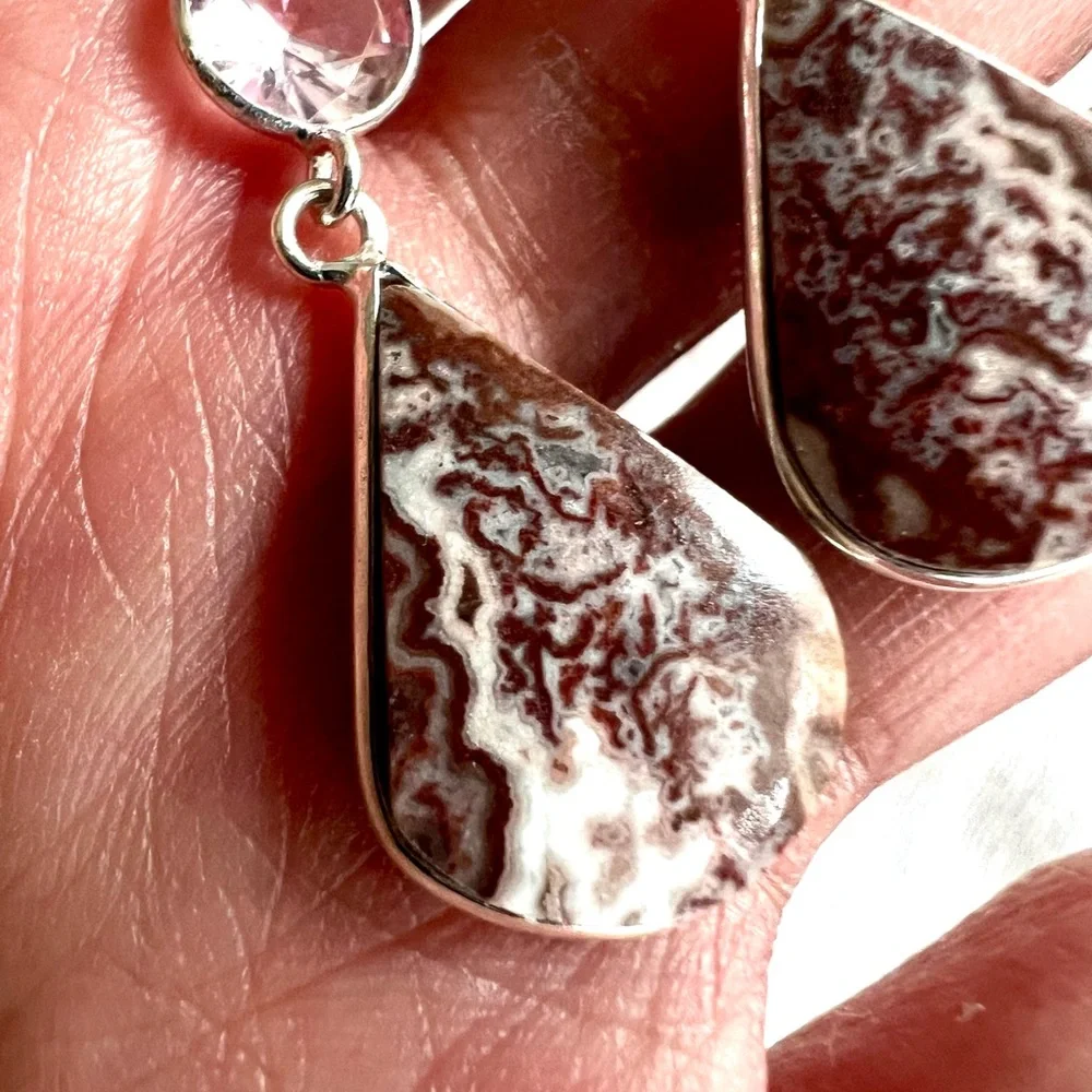 925 Petite Crazy Lace Agate + Morganite Earrings